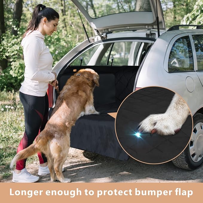 F-color SUV Cargo Liner for Dogs - Waterproof Pet Cargo Liner, Comfort Dog Cargo Cover with Bumper Flap Protector, Scratchproof Non-Slip Mat for Standard SUVs Sedans, 55 x 81 Inch, Black