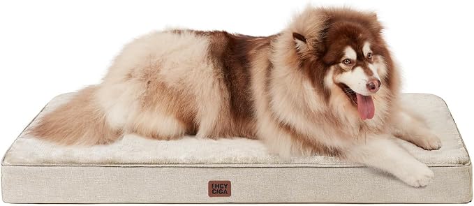 EHEYCIGA XXL Washable Dog Crate Bed with Memory Foam, 47x29Inch, Beige | High Density Egg Crate Foam, Waterproof Liner, Removable Easy Clean Cover, Non-Slip Bottom, Fits Floor, Camping and Car