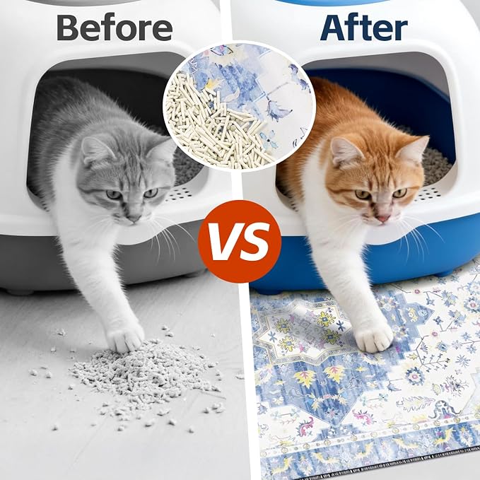 Cat Litter Mat Litter Trapping Mat, 24"x18" Waterproof Urine Proof Litter Box Mat Catcher Mat Non-Slip Washable for Kitty Kitten, Blue