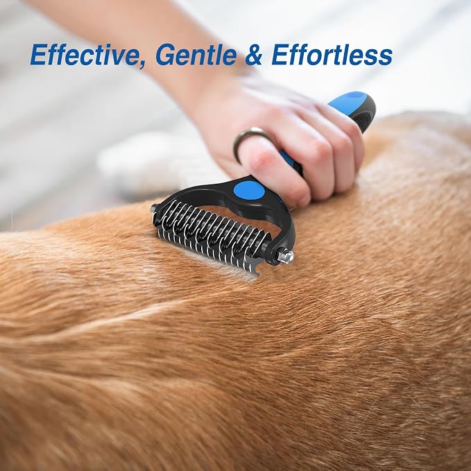 4 in 1 Skin Friendly Grooming kit including Dematting Rakes,Self Cleaning Slicker Brush,Deshedding Brush,Flea Comb for Haired cat Dog and Small Animals.