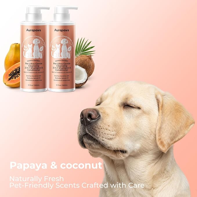 Probiotic Dog Shampoo and Conditioner, Papaya + Coconut, 17oz Each | Shampoo & Conditioner for Dogs & Puppies, Relieves Dog Allergies, Itch, Moisturizes, Deodorizes, Balanced Skin Microbiome
