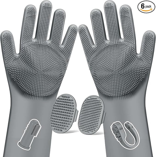 Augwind 6PCS Grooming & Bath Supplies for Dogs, Cats | Dog Washing Gloves | Dog Bath Brush | Dog Shower Brush | Pet Grooming Gloves | Dog Grooming kit | Pet Supplies for Showerhead & Sprayer (Grey)