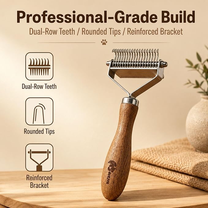 Cat Brush for Long Haired Cats, 2-in-1 Dematting Comb & Deshedding Brush for Cats, Dual-Sided Undercoat Rake for Matted Fur, Tangles, Shedding and Loose Hair