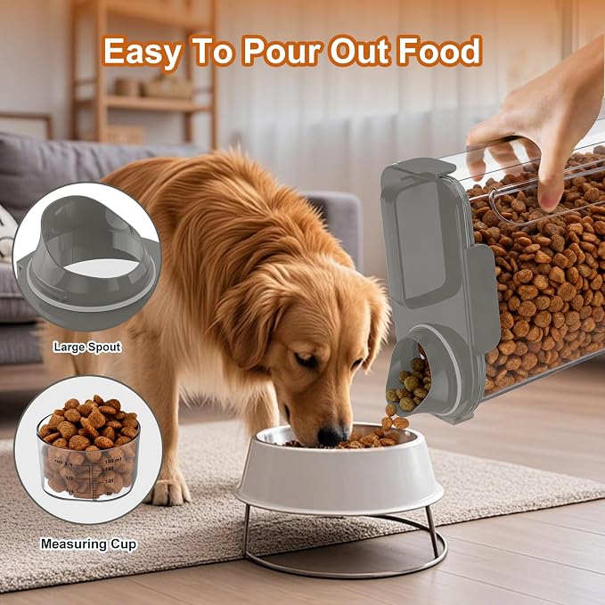 Uppetly Dog Cat Food Storage Container, 5-7Lbs Pet Food Containers, Airtight Cat Food Container with Portable Handle & Measuring Cup, Small Animal Dry Food Dispenser for Dogs, Cats and Birds Grey