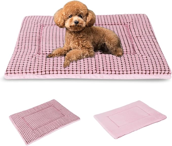 BVAGSS Reversible Dog Crate Pad, Memory Foam Pet Bed Mat, Soft Warm Machine Washable Sleeping Kennel Mattress for Small Medium Dogs XH079 (24''x18''x1.6'',Pink)