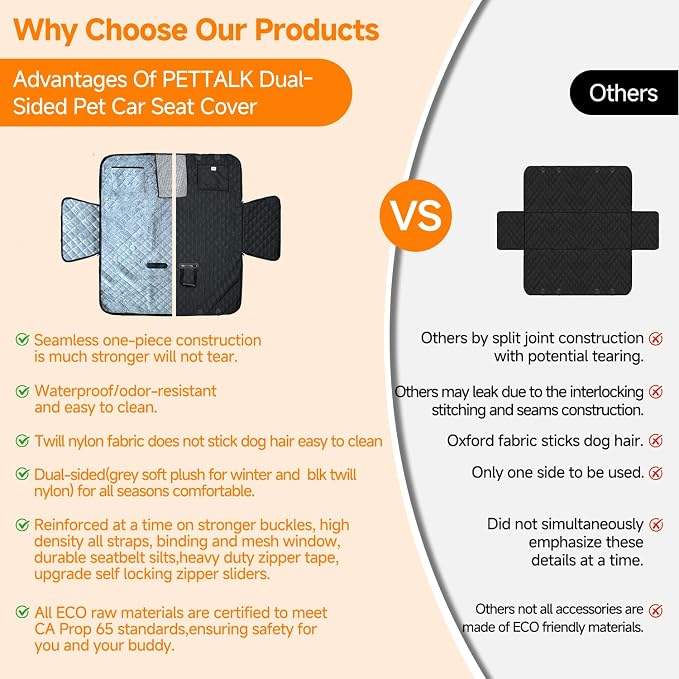 PETTALK Premium Dog Car Cover for Back Seat, Waterproof Reversible Dog Hammock for Backseat Non-slip Pet Cover for Dogs with Mesh Window, Anti Scratch Seat Protector Universal Fit for Cars SUVs Trucks
