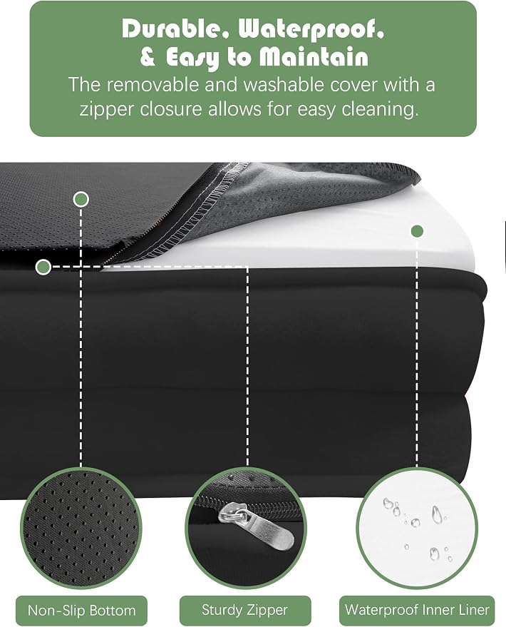 Spotted Play Orthopedic Dog Bed with Sides - Sofa Beds for Large Dogs, Supportive Foam Pet Couch Bed with Washable Removable Cover, Waterproof Lining and Non-Slip Bottom, Black - L-Plus