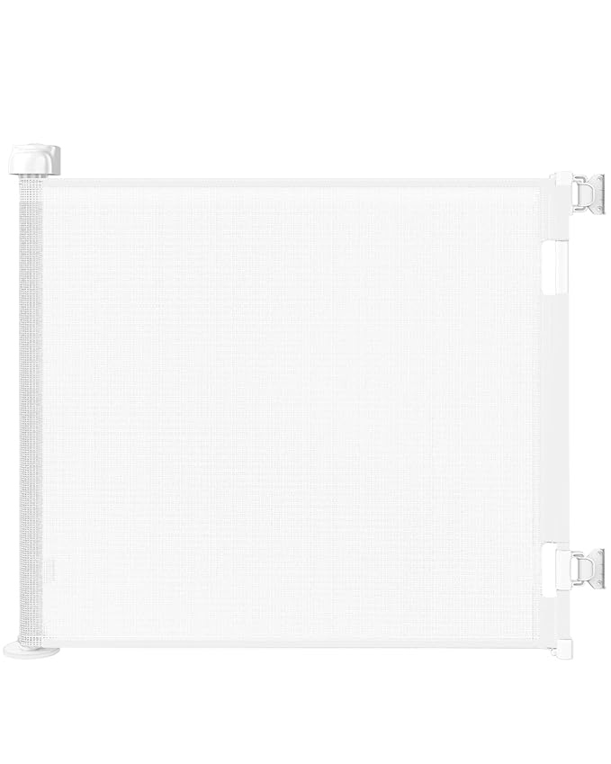 Retractable Baby Gate for Stairs & Doorways,71" Wide x 33.6" Tall Easy Installation Mesh Dog Gate for Indoor & Outdoor Use,Pet and Dog Safety Gate for Hallways(White)