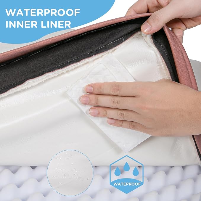 Sunheir Orthopedic Dog Beds Large Sized Dog, Big Waterproof Dog Crate Pad | Removable Washable Cover, Egg Crate Foam Support, Anti-Slip Bottom, Easy-Clean, Soft Plush Large Pet Bed Mat for Crate, Pink