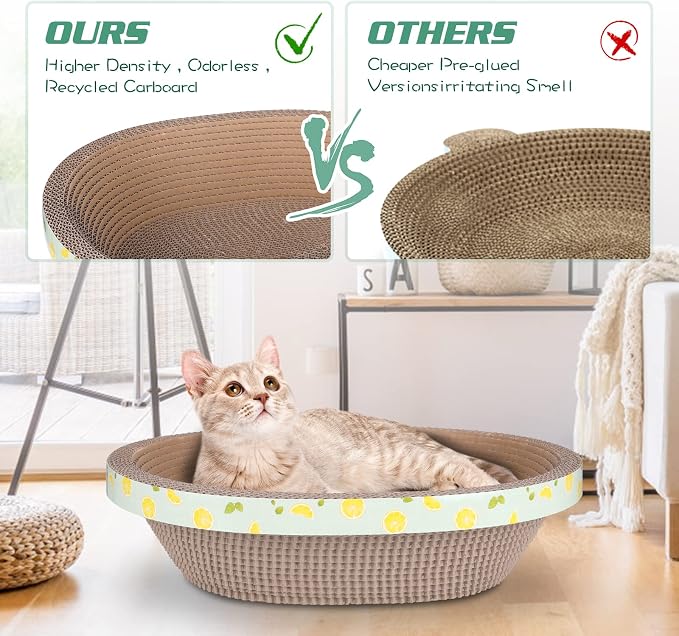 Oval Large Cat Scratcher Cardboard Bed Lounger Couch, Cat Scratching Board Lounge Box Durable, Corrugated Cat Scratch Pad for Indoor Cats Furniture Protector 19.5" × 15.6" × 4.7"