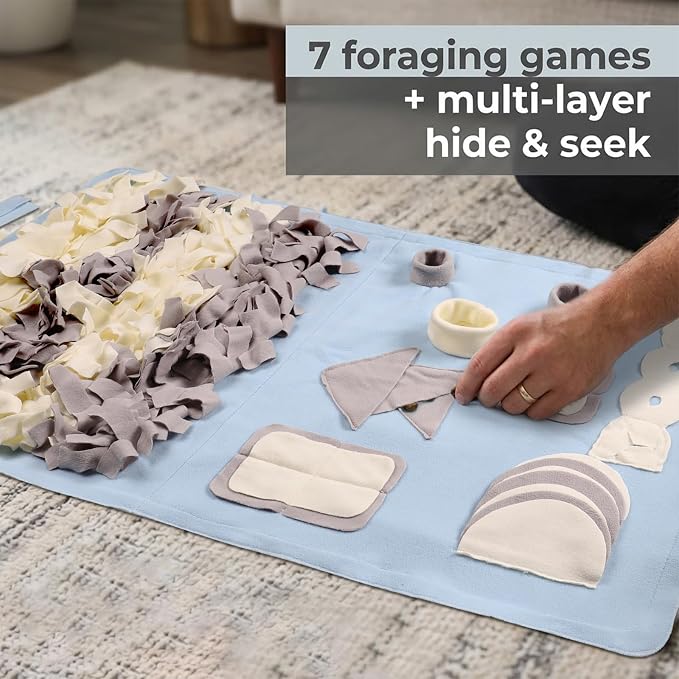 Snuffle Mat for Dogs: Slow Food Interactive Experience - 7 Enrichment Foraging Games for Large Dog Owners Needing to Burn Pet Energy - Washable 1000 Times - 22x38 inch - Blue