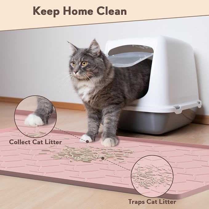 Garoopion Silicone Cat Litter Mat Large 40" X 28", Easy to Clean, Pink | Large Size Waterproof Silicone Mat with Raised Edges, Catch Litter, Protect Floor from Urine, Multi-Use for Dog/Sink/Kitchen