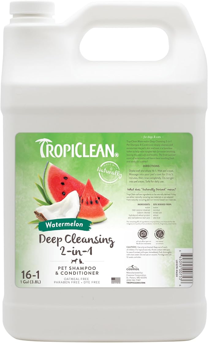 TropiClean 2-in-1 Dog Shampoo and Conditioner, Watermelon Scent, 1 Gallon