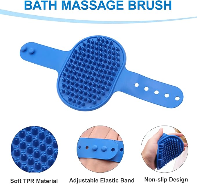 6PCS Blue Dog Washing Kit with Dog Brush, Shampoo Brush, Bath Scrubber,Washing Gloves, 39.7" × 20.5" Towel and Big Toiletries Bag.