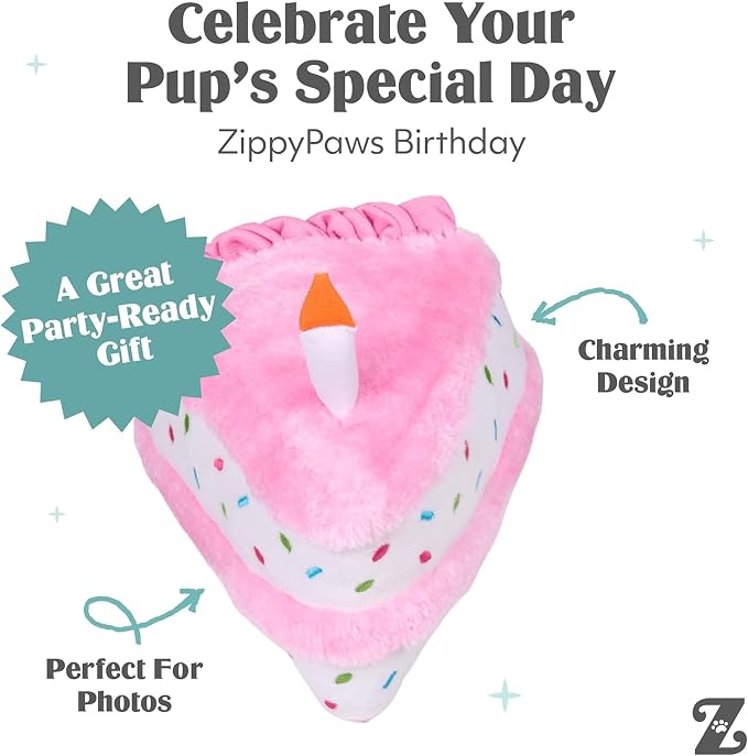 ZippyPaws Birthday Cake- Dog Squeaky Toys to Keep Them Busy, Funny Food Plush for Small, Medium, & Large Dogs, Cute Stuffed Puppy Toy, Pet Products, Gift for Dogs of All Breeds, Soft and Cuddly- Pink