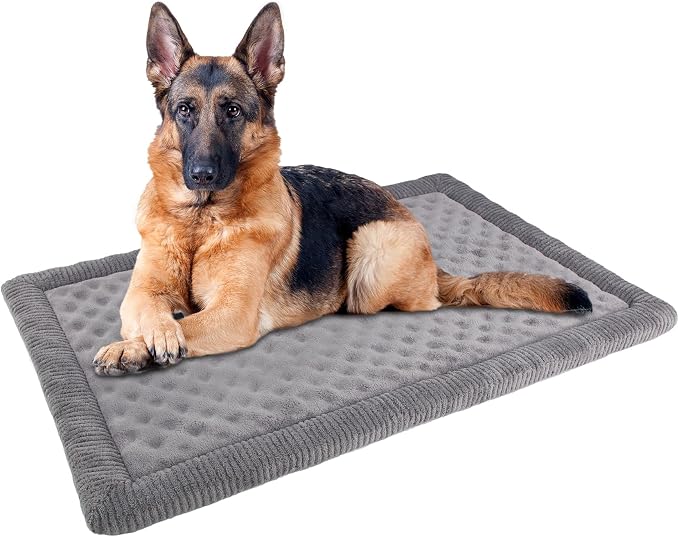 42x28 Dog Crate Bed XL Large Memory Foam Kennel Pad for Dog Cages | Grey Washable Soft Flannel Washable Anti Slip Pet Sleeping Mat Gray