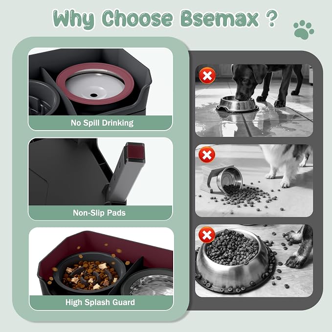 4 in 1 Adjustable Elevated Dog Bowls with 2*Stainless Steel Bowls, Anti-Spill Water Bowl, 4 Heights Raised Dog Bowl Stand for Small to Medium & Growing Large Puppies, Anti-Slip, Mess Proof Design