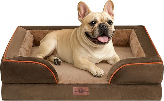 Comfort Expression Orthopedic Dog Bed for Medium Size Dog with Bolster | Waterproof Dog Couch Bed with Washable Cover & Non-Slip Bottom, Supportive Egg Crate Foam Medium Pet Bed, 30x20 Inch