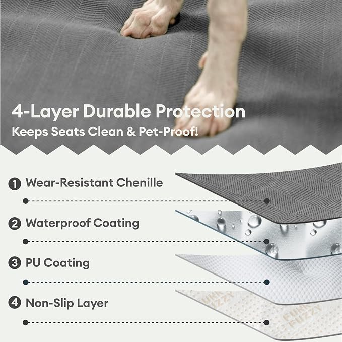 FUNNY FUZZY Dog Car Seat Cover for Front Seat, Dog Seat Cove Waterproof, Scratchproof Non-Slip Car Seat Protector, Universal Fit Most Cars, SUVs, Trucks, Grey
