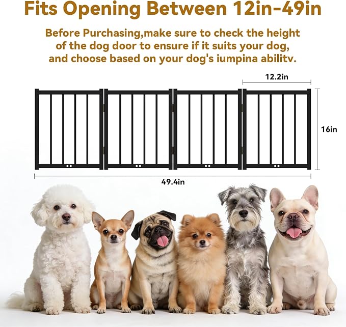 Snuowu 16" Freestanding Short Dog Gate for Small Dogs – Foldable & Retractable, Expands Up to 48" Wide, 4-Panel Pet Barrier for Doorways, Stairs & Hallways (Black)