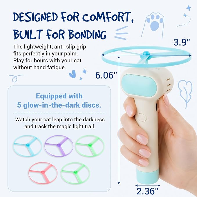 Flying Disc Launcher Cat Toy, Rechargeable Large Capacity & Up to 20m Range | Interactive Cat Fetch Hunting Tracking Toy with 5 Soft & Flexible Discs, Flying Disc Toy for Indoor Bored Kitten & Adult Cat
