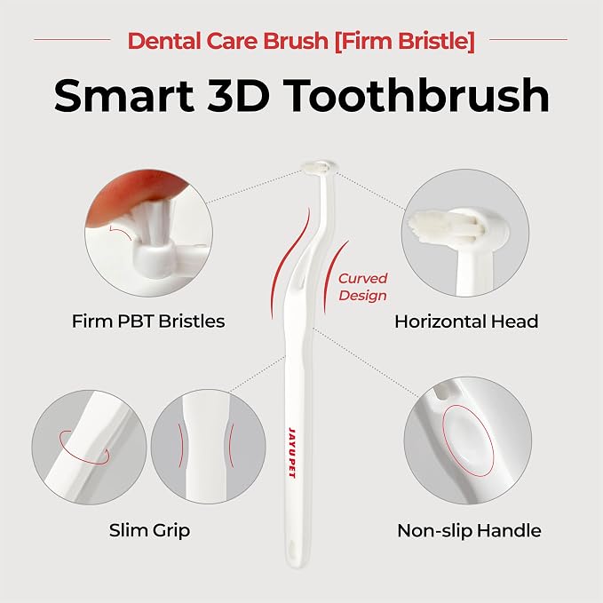 JAYU PET Dental Care Brush, Firm Bristles, 1ea | Resilient Dog Toothbrush, Cat Toothbrush, Tartar & Plaque Removal, Horizontal Head, S-Curved Body
