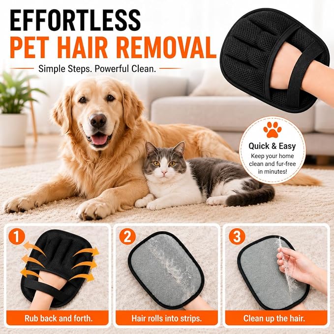 4-in-1 Pet Hair Remover Kit with Pet Hair Removal Glove, Dog Brush for Shedding, Self Cleaning Slicker Brush, Silicone Pet Hair Remover,Reusable Lint Roller for Dogs, Cats, Furniture, Carpet & Clothes