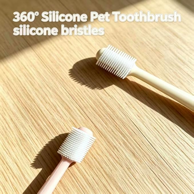 CGO Silicone 360° Toothbrush for Small Dogs & Cats - 3 Pack Round Head Pet Toothbrush, Gentle Chewable Brush with Soft Bristles, Dental Care Kit for Puppy Kitten Oral Hygiene (2 Orange, 1 Brown)