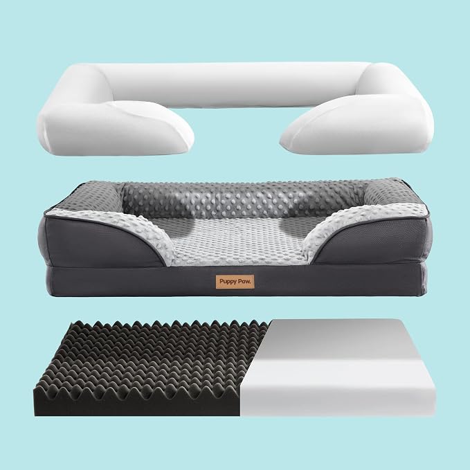 Dog Bed for Small and Medium Dogs & Cats, Waterproof Lining for Indoor Outdoor in-Car Use Removable Washable Cover with Zipper Up to 50lb, 28"x23"x7"