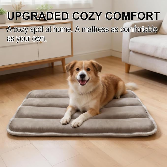 pobopobo Dog Crate Pad, Ultra Soft & Anti-Slip Kennel Mat, Secure Fit for Metal Crates & Dog Cages, Washable Cozy Bed for Small Medium Large Dogs (Light Brown, M(28"*16"*1.5"))