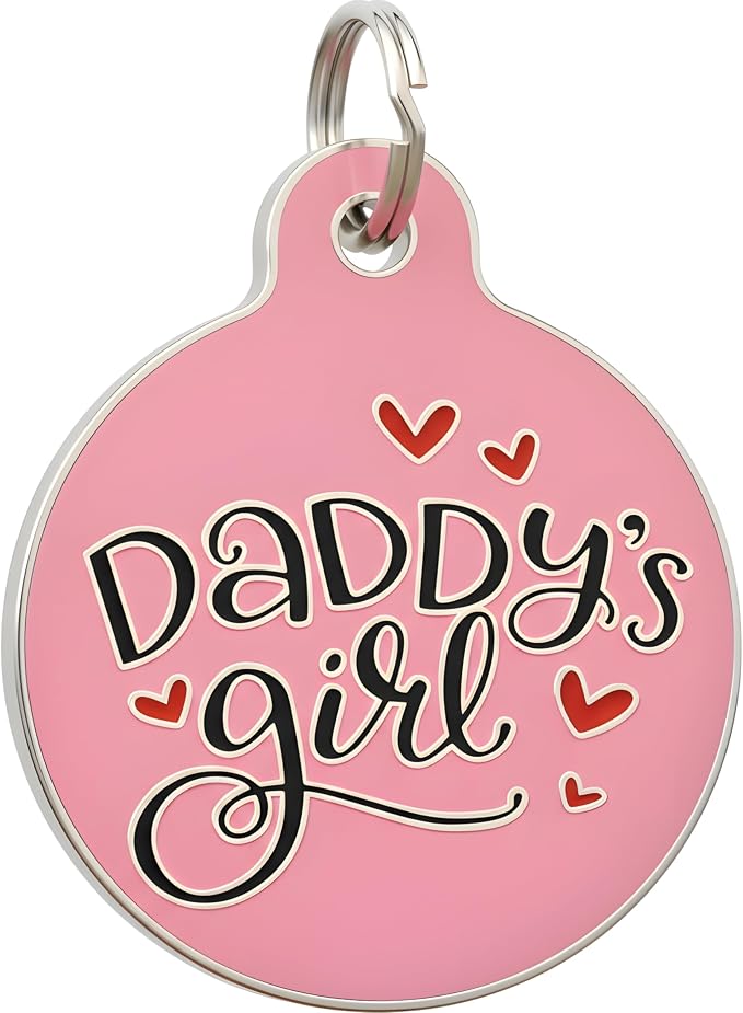 Bad Tags Personalized Dog and Cat ID Tags in 25+ Designs and 2 Sizes - 5 Lines of Custom Engraved Text - Funny Cute Personalized Pet Tags (Daddy's Girl, Large (1.25 inch))