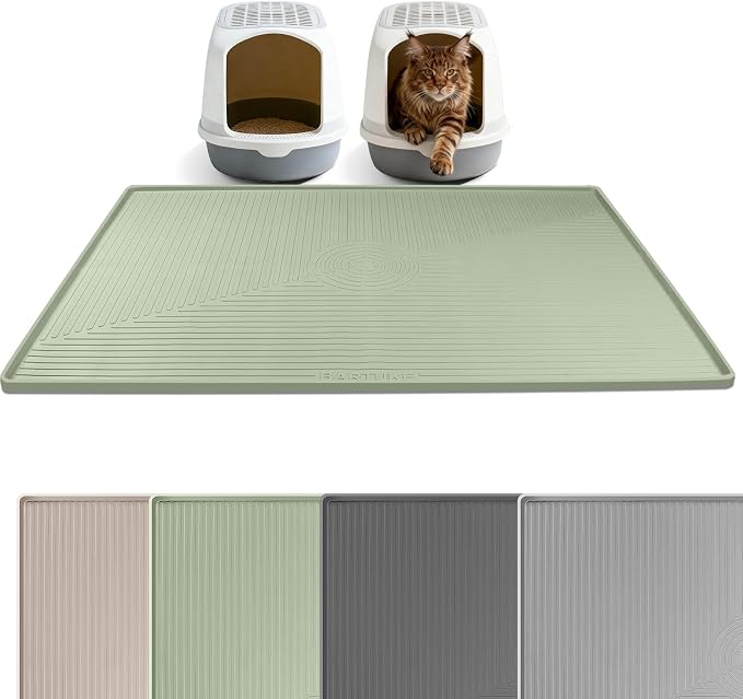 Silicone Cat Litter Mat 50" x 36" Cat Mat for Litter Box, Green | Extra Large Cat Litter Trapping Mat for Floor, Waterproof, Non-Slip Kitty Litter Box Mat with Raised Edge, Easy to Clean