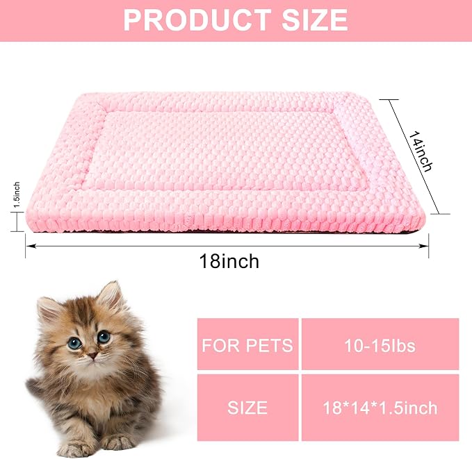 Dog Bed Mat,Reversible & Ultra Soft Kennel Pad-Machine Washable Pet Bed for Dogs & Cats-All-Weather Crate Liner for Crates,Carriers & Travel (Pink, 18" L x 14" W x 1.5" Th)