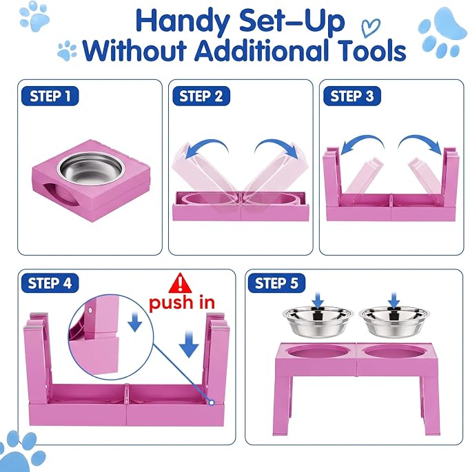 XIAZ Elevated Dog Bowls Large Breed Raised Dogs Bowl Stand Large/Medium Sized Dog Stainless Steel Food Water Bowl Stands 5 Heights Adjustable 9/11/12/14in Pet Feeder Dish Station