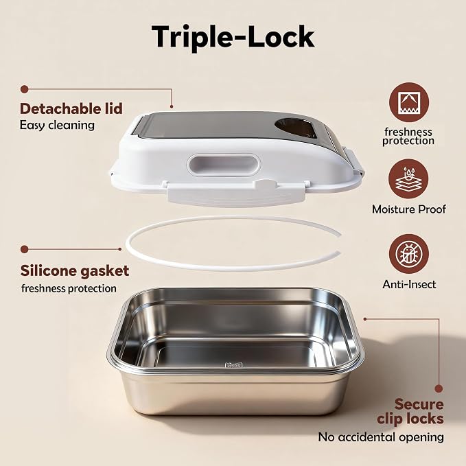 304 Stainless Steel Storage Container with Lid, Metal Storage Bin | Up To 14 Lbs, Mouse Proof, Ant-proof, Coming With Scoop, for Cat Bird Pet Dry Food Treats