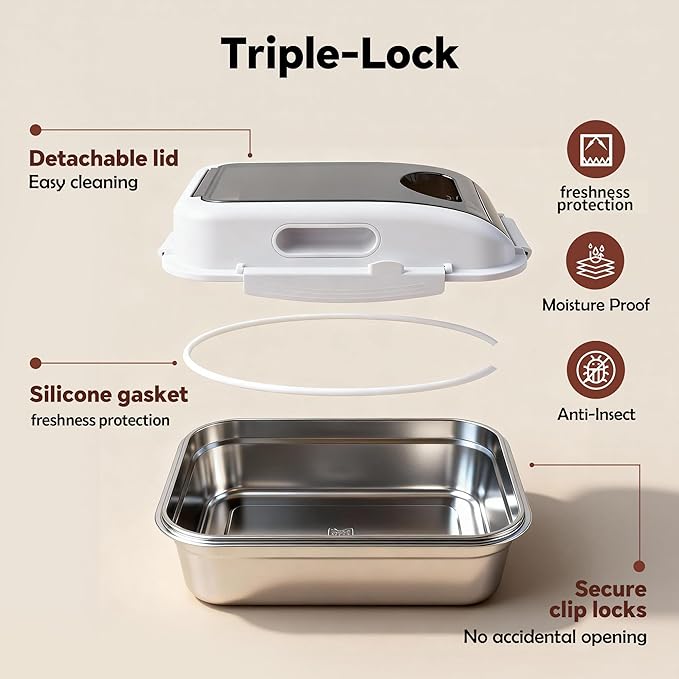 304 Stainless Steel Dog Food Storage Container with Lid for Cat Bird Pet Dry Food Treats, Mouse Proof Small Storage Bin Fits Up To 7 Lbs, Coming With Scoop
