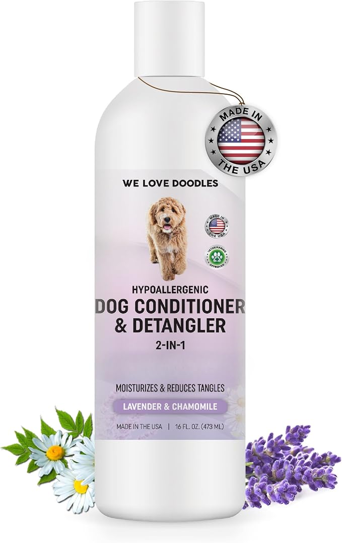 2-in-1 Dog Conditioner & Detangler, for Doodles & Poodles, Lavender, 16OZ | Best Conditioner for Dogs With Allergies & Itchy Skin, Hypoallergenic & Tearless For Goldendoodle Puppy, Detangling Formula