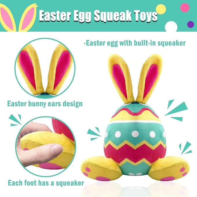 2 Pack Easter Dog Toys, Plush Squeaky Dog Toys, Bunny Shape Stuffed Soft for Small Medium and Large Dogs - Yellow, Only Suitable for Pet Use