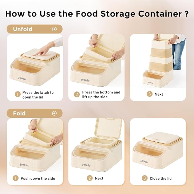ZOMISIA 30-40lbs First-in, First-out Collapsible Dog Food Storage Container | FIFO System Easy Dispense Base for Freshness, Cat Food Storage Containers with Transparent Lid and Scoop
