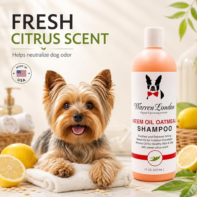 Warren London Neem Oil with Oatmeal Dog Shampoo - Deep Cleansing & Moisturizing for Sensitive Skin - Itch Relief & Odor Control - Made in USA - 17 oz