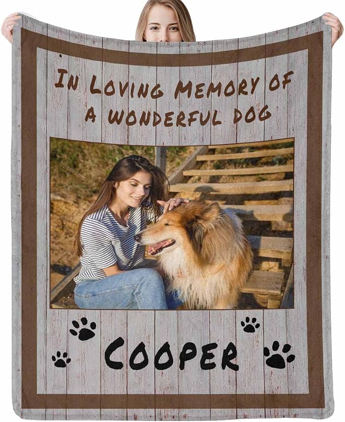 Artsadd Custom Memorial Blanket with Photos and Name-in Loving Memory Gifts Personalized for Loved Ones Lost-Remembrance Blankets for Dogs Cats Pets Lover-Brown