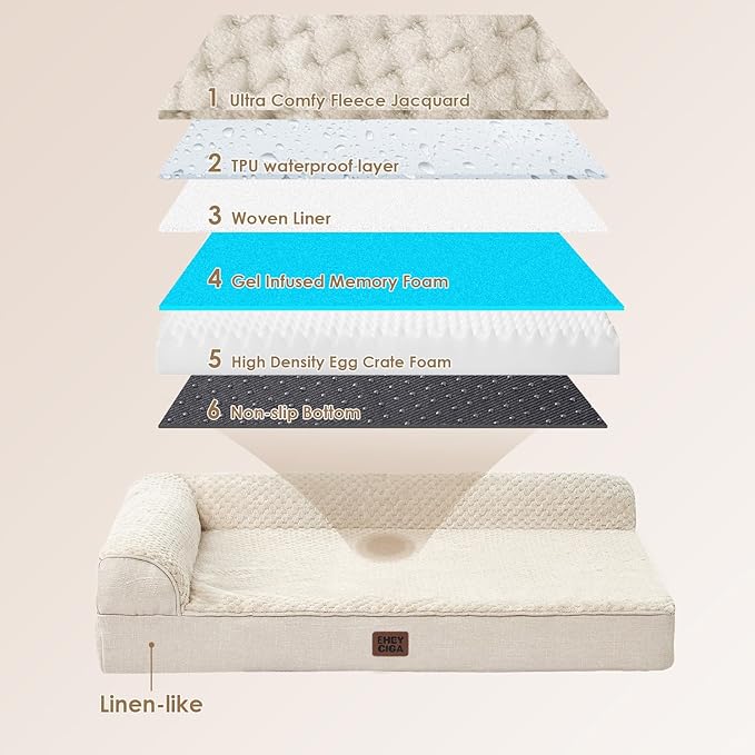 EHEYCIGA XXL Dog Bed Memory Foam, Orthopedic Giant Dog Bed Jumbo with Washable Removable Cover, Waterproof Pet Sofa Couch with Nonskid Bottom, 48x35x7.5, Beige