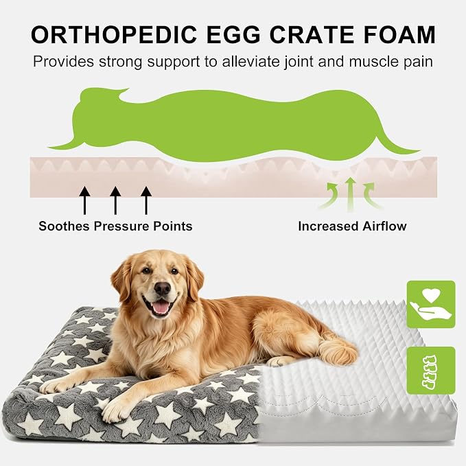 Orthopedic Dog Bed for Large Dogs, Washable Dog Mat with Removable Zippered Cover, Non-Slip Bottom, Comfort Crate Bed (Grey, L(35"*23"*3.1"))