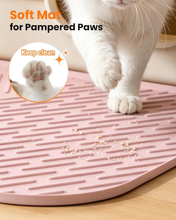 Cat Litter Mat, 47"x37" Extra Large Litter Box Mat, Silicone Mat, Pink | Waterproof Litter Trapping Mat for Scatter Control, Soft on Cat Paws Non-Slip Easy to Clean