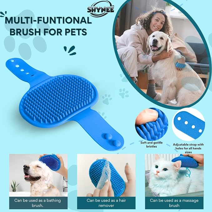 8PCs Dog Grooming Kit - Dog Shampoo Brush | Washing Gloves | Adjustable Dog Bath Brush | Dog Paw Cleaner | 2X Toothbrush | Dog Scrubber For Bath & Massage - Grooming & Bath Supplies for Dogs and Cats