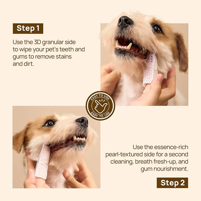 HICC PET Pro Dog Teeth Cleaning Finger Wipes for Dogs & Cats, No-Rinse Daily Oral Care Wipes, Soft Textured Finger Wipes for Teeth & Gum Cleaning, Dog Toothbrush Alternative, 50 Count, Mint