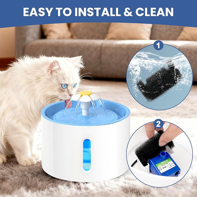 16 Pack Cat Water Fountain Sponge Filters, Replacement Foam Pre-Filter Sponges for 67oz/2L & 81oz/2.4L Pet Fountain (Pump Not Included)