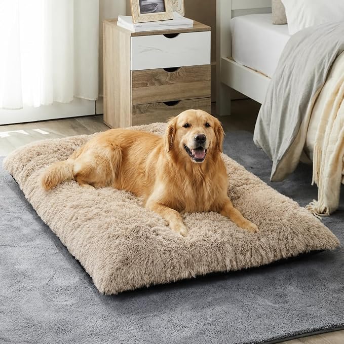 BFPETHOME Dog Bed for Large Dogs, Plush Kennel Pad for Sleeping &Ease Anxiety, Washable Mats with Anti-Slip Bottom - 53 x 36 inch