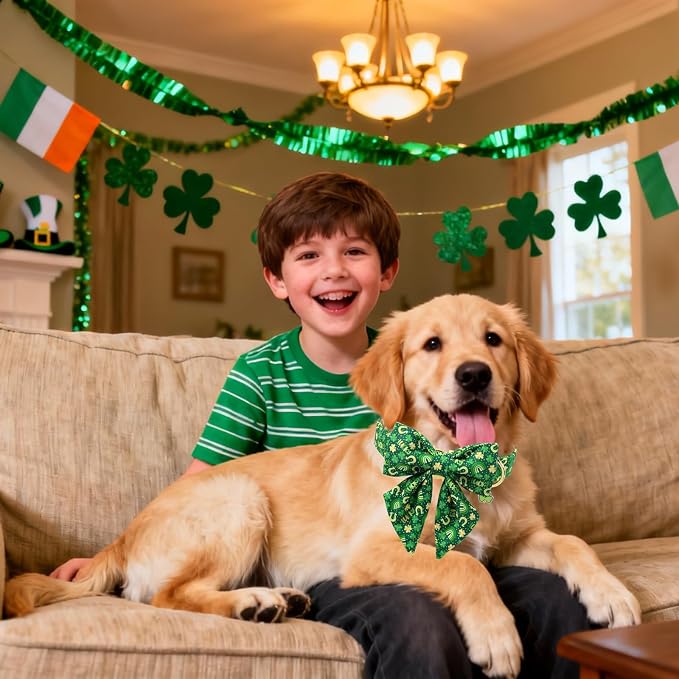 DOGWONG St. Patrick's Day Dog Collar with Sailor Bow Tie- Lucky Shamrock Bowtie Collar for Girl Boy Dog, Trefoil Dogs Collars Durable Adjustable, S
