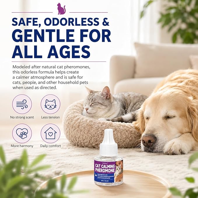 Timer Display Cat Calming Pheromone Diffuser, Daily Auto-On | 1 Diffusers 3 Refills, 4/8/12/24-Hour Timer, Helps Reduce Anxiety, Scratching, Spraying & Urine Marking, Odorless Formula